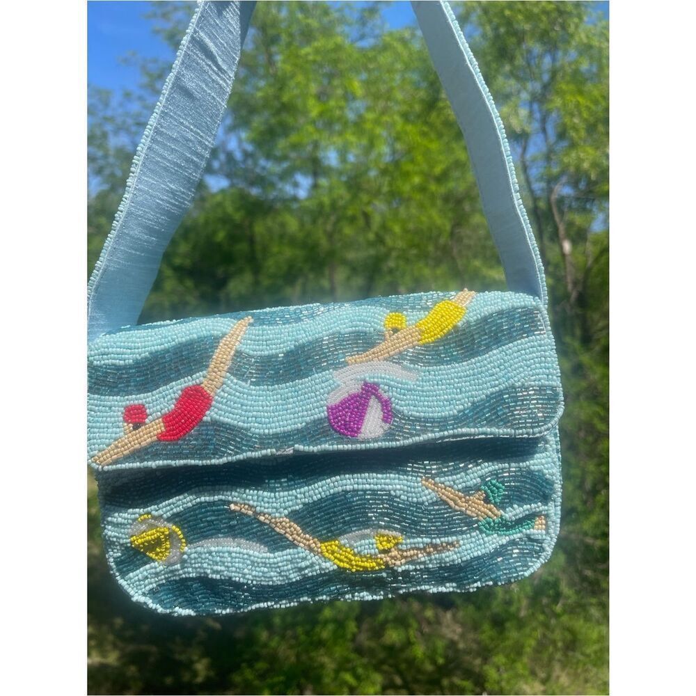 TikTok Viral Beaded Hand Bag Light Blue Swimmers Shoulder Bag